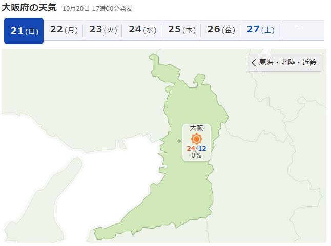 2018年10月21日大阪天気