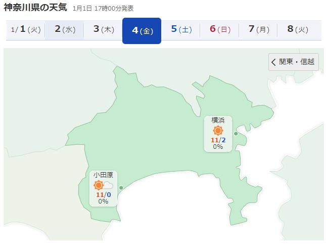神奈川20190104天気